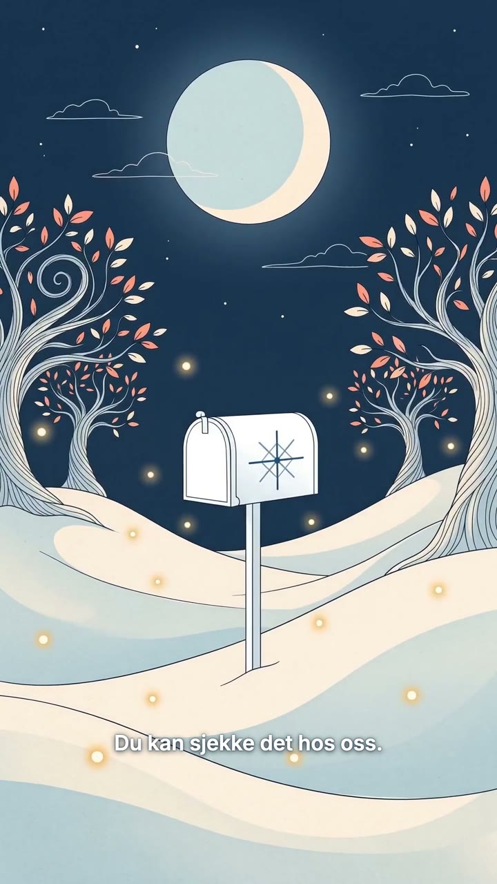 Illustrated winter landscape with a mailbox in moonlight